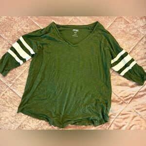Torrid Green 3/4 Sleeve Vintage Slub Top with White Stripes size 1 1X